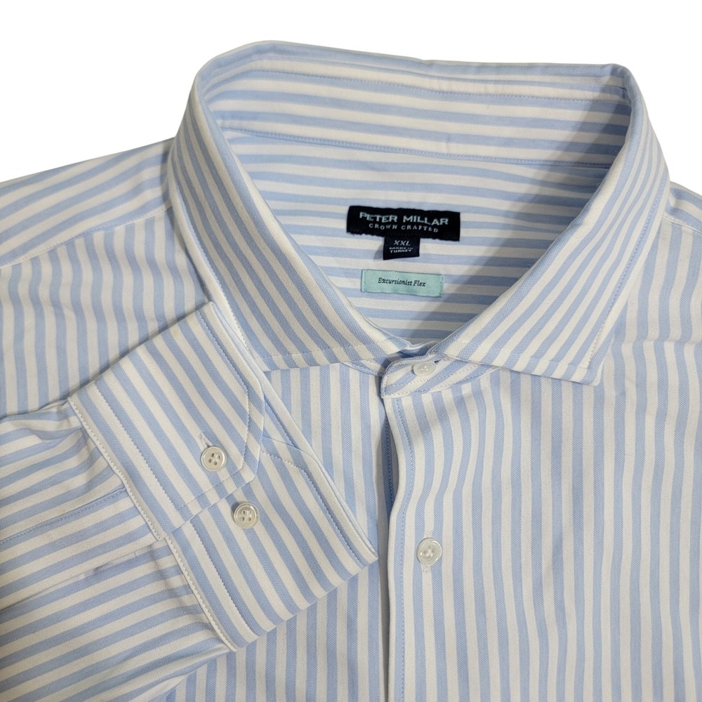 Peter Millar Crown Crafted Excursionist Flex‎ Shirt XXL Blue Stripe MS25XW10LTX
